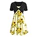 TRIGLICOLEUM Sommerkleider für Frauen, Damen Cross Dress Anzug Sonnenblumen Print Midikleid Kurzarm Sommerkleid Knielang Kleider Damen Sommer Freizeitkleid Sommerkleid Damen