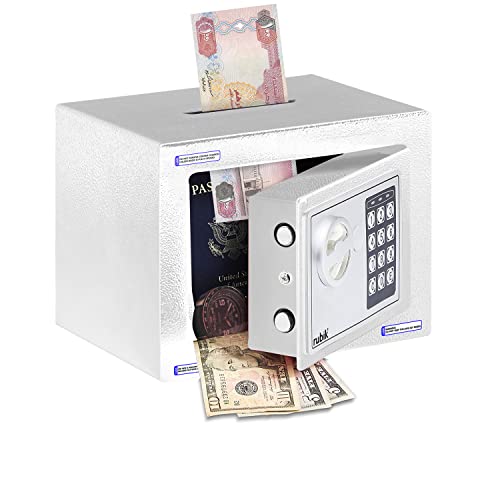 Rubik Mini Cash Deposit Drop Slot Safe Box with Key and Pin Code Option (White)