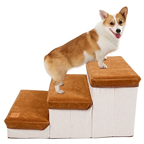 Escalier pour Chien, Escalier Pliable Portable pour Chien 3 Marches, Escalier pour Chien et Chat avec Fonction De Rangement, Rampe Amovible pour Chien Cover