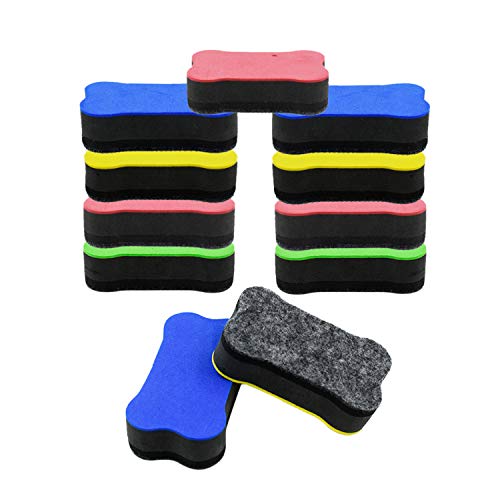 10 Pack Bone-shaped Magnetic Whiteboard Mini Eraser Office Erasers Dry Felt Fabric Erasers Fit for School,Home,Office (Random Color)
