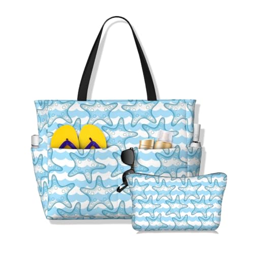 Waterproof Beach Tote Pool Bags for Women Ladies Extra Large Gym Tote Bag for Weekender Travel with Small Pouch