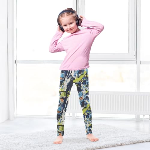 Boccsty Dinosaur Skateboard Girls Leggings Kids Yoga Pants Dance Active Tights 4T4