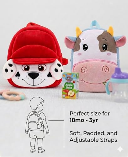 Image of Cartoon Plush Kids School Bag 2-6 Years | Soft Toy Backpack for Boys & Girls | Toddler Nursery Preschool Bag | Lightweight Adjustable Straps