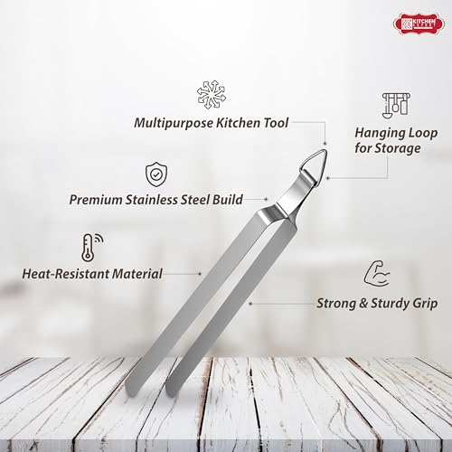 Image of Kitchen Expert Stainless Steel Tong | Set of 1 | Serving Food | Roti Chapati, BBQ Salad Tong | Stainless Steel Roti Chapati /Chimta /Chipya | Steel Utility Tong for Kitchen | Stainless Steel Tong