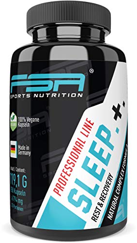 Schlafkapseln hochdosiert 150 vegane Kapseln ohne Zusätze, Ruhe und Erholung, mit 5-HTP und GABA - von der Profisport-Marke FSA Nutrition, Hergestellt in Deutschland