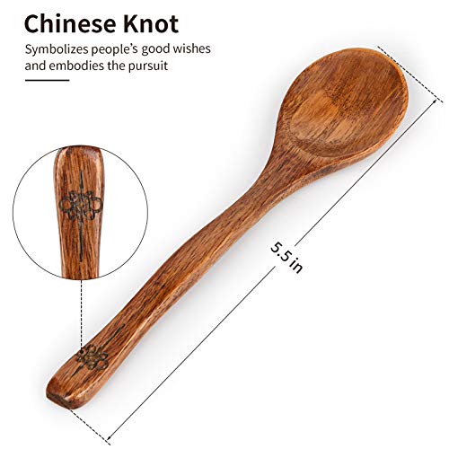 Chinese Reusable Wooden Chopsticks Spoon with Holder&Portable Cloth Bag, Traditional Stylish Gift Set (fu)