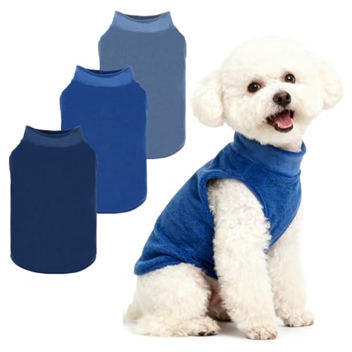 Image of PUPTECK 3 Pack Fleece Dog Vest Sweaters Winter Coat for Small Dogs, Pullover Jacket Pet Cat Fall Clothes Puppy Sweatshirt for XS S Medium Boy Dogs, Navy&Blue&Light Blue, M
