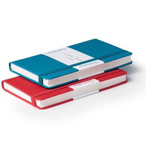 Image of Kitabby - Linen Series - A6 Size - Hard Bound Pocket Notebook with Elastic Band - 192 Pages - 80gsm Natural Shade Paper - Linen Fabric Cover Material - Pack of 2 - (Aqua Blue + Red)