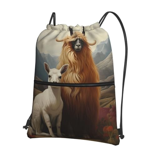 Alpacas And Tibetan Antelopes Printing Drawstring Zipper Backpack For Hiking Camping Yoga - Convenient Daily Carry