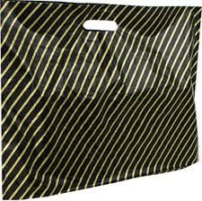 100x HEAVY DUTY STRONG COLOREDFULL PLASTIC CARRIER PATCH HANDLE BAGS, PARTY, BOUTIQUE GIFT BAGS, (Black and Gold, Large 18'' x 22'') — image 1
