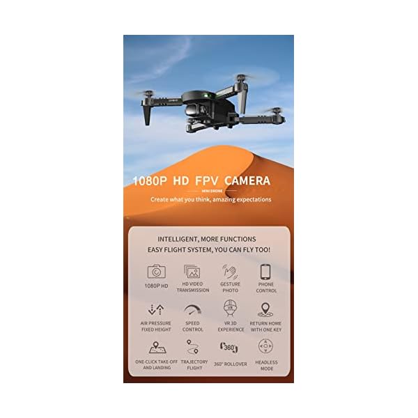 Mini Drohne mit WiFi Kamera 1080P HD, RC Quadrocopter mit App Gesteuert Live Video, Tap-Fly Kopflose Modus Fotodrone – Bild 3
