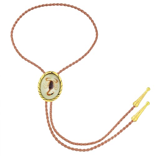 Image of Btilasif Bolo Tie Brown for Men, Scorpion Luminous Stone Cowboy Tie Western Leather Necktie Necklace for Women