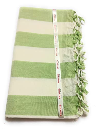 Image of SHISHIR Bhagalpuri Handloom Chadar | Sleeping Chadar | Odhne Wali Chadar | Lightweight Blanket | Breathable Top Sheet | Green Striped | Single Bed | All Season