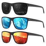 Fanshen Polarized Sports Sunglasses for Men, UV Protection Lightweight Sun Glasses for Driving Fishing Golf Cycling (Black&Ice Blue&Red)