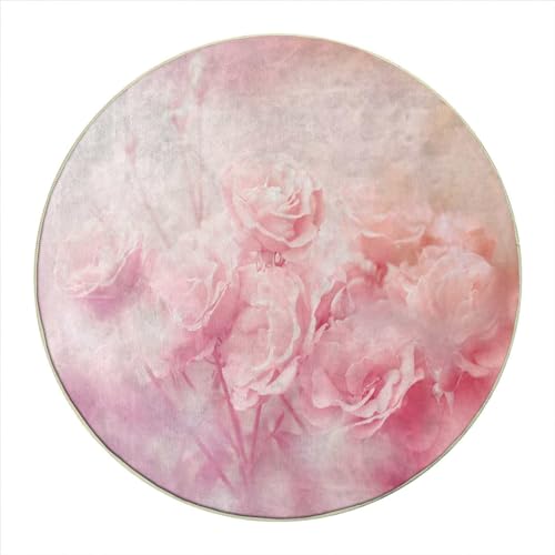 MomTumd Round Rug 2 FT Rose Chair Mat for Hard Floors Pale Pink Computer Gaming Rolling Chair Mat Chair Mat for Hardwood Floor & Tile Floor