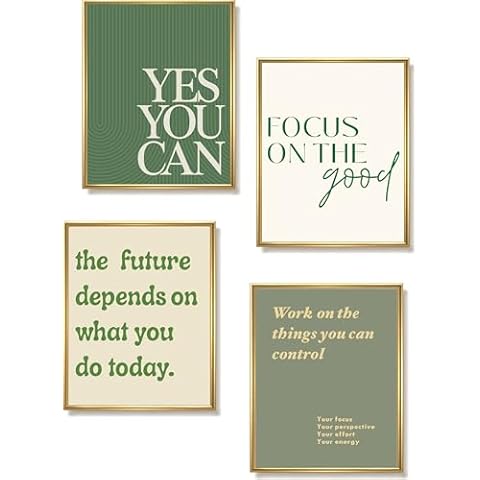 ImpressedCo Inspirational Wall Art Collage Posters for Women - 4 Pcs 8x10" Green Motivational Poster Print Set for Adults, Teens & Kids - Office Desk Decorations for Workspace, Home Gym & Study Room - Affirmation Wall Decor for Positive Mindset (UNFRAMED) Cover