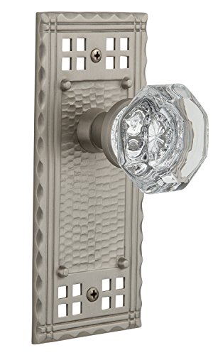 Image of Nostalgic Warehouse Craftsman Plate with Waldorf Crystal Knob, Privacy - 2.375 inch, Satin Nickel