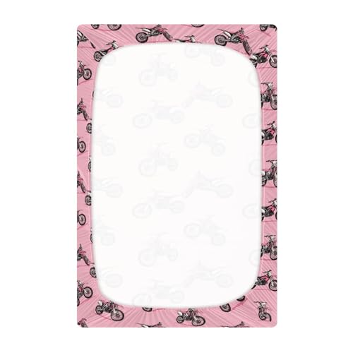 Image of Dirt Bike Motocycles Crib Sheets Soft Breathable Fitted Baby Crib Sheets Mattress Cover for Girls Boys, 52 inch x 28 inch x 9 inch