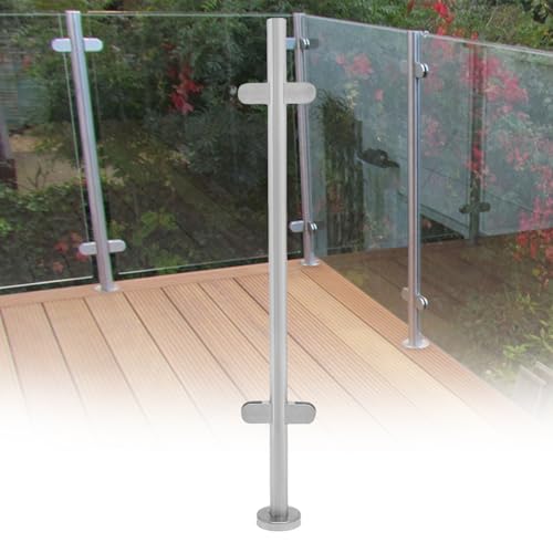 Poste de balaustrada de acero inoxidable, 110 cm, con abrazaderas y goma, ideal para valla de jardín, compatible con vidrio endurecido de 1 a 1,2 cm