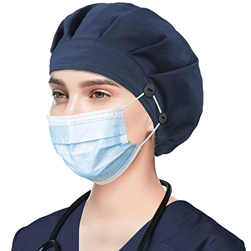 Image of ABAMERICA Bouffant Caps with Button and Sweatband, Adjustable Scrub Caps for Women Men, One Size Multi Color