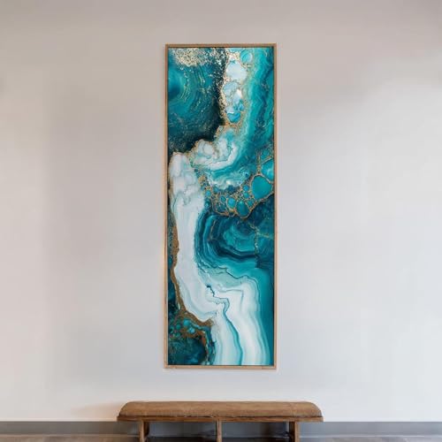 Paysage océanique onirique tableau toile 50x150 décoration murale biophilique turquoise champagne