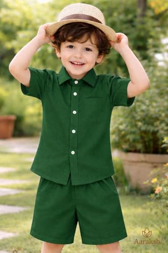 Image of Boys Shirt & Shorts Co-ord Set Kids Regular Wear Clothes Outfit | Cotton /Rayon Shirt & Shorts