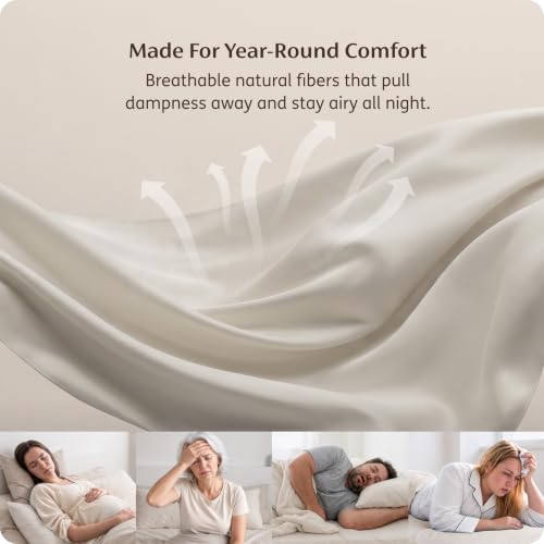 Bedsure PureWoven King Fitted Sheet Qnly, 100% Rayon Derived from Bamboo | Cooling Bottom Sheet for Hot Sleepers, Breathable & Soft, Deep Pocket Up to 18", Secure Elastic Corner Straps, Light Beige - image 2