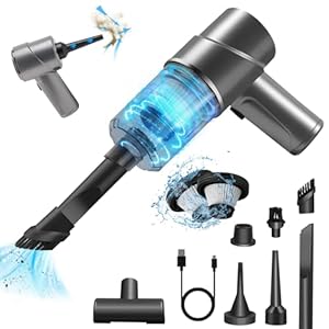 Handheld Vacuum Cleaner Powerful Car Vacuum Cordless Cleaner 4 in 1 Mini Car Vacuum Rechargeable Air Blower Cleaner with Extension Brush and Nozzles for Car,Office,Home with Washable HEPA Filter Grey