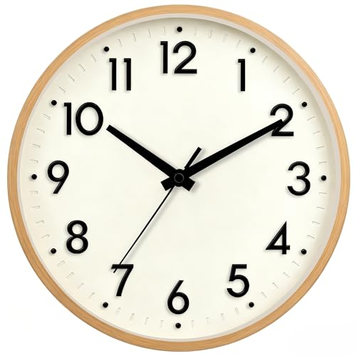 Image of Mosewa Wall Clock 8 Inch, Battery Operated Silent Non-Ticking Modern Analog Clock Decorative for Kitchen, Bedroom, Office(Beige)
