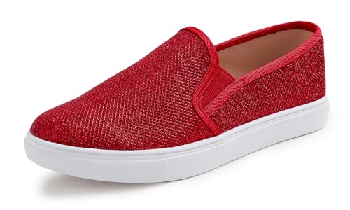 Image of FEVERSOLE Women's Fashion Shiny Soft Slip On Sneaker Sparkle Casual Comfort Loafers