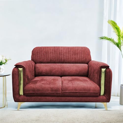 Image of Casaliving Gelio 2 Seater Sofa Set for Living Room (Maroon Colour) Premium Fabric Sofa