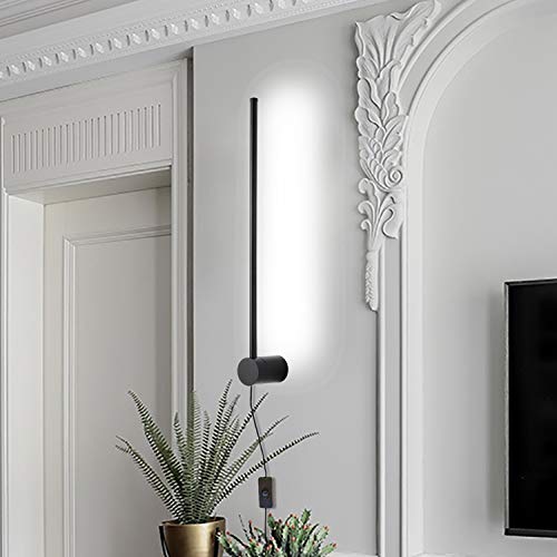 Ditoon Modern Plug in Wall Sconce LED Matte Black Wall Lamp with Plug in Cord On/Off Switch 21 5/8 inches Cool White Lamp for Bedroom,Bathroom,Pathway(1-Pack)