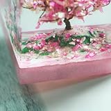 Handmade Resin Lamp, Cherry Blossom Tree Night Light, Unique Table Lamp with Solid Wood Base, USB Powered Aesthetic Room Decor, Gift(Single ornament 4.8cm/1.9in)