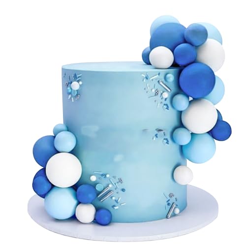 32 PCS Ball Cake Picks Colorful Ball Shaped Cake Topper Pearl Balls Cupcake Cake Insert Topper for Birthday Party Wedding Decoration Supplies Blue White Dark Blue
