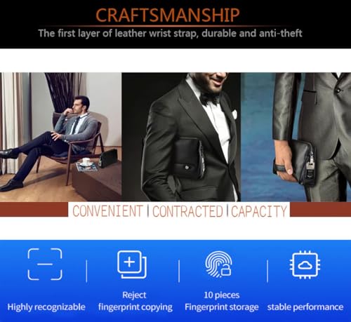 Welaso Fingerprint Lock Leather Handbag,Anti Theft Waterproof Genuine Leather Clutch Bag Wallet for Man Woman3