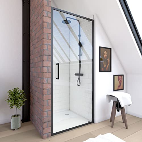 Porte de douche pivotante - 80x200 cm - Profilés Noir Mat - verre trempé 6 mm - CRUSH PIVOTANTE
