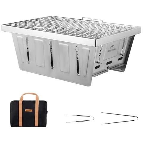 Naturehike Camping Charcoal Grill for IGT Table, Folding Barbecue Grill with Tongs & Carry Bag, Portable BBQ Grill for Outdoor Car Camping Cooking Tailgating Cover