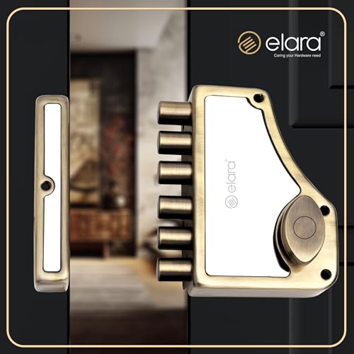 Image of Elara Deadbolt Hexabolt 1CK Door Lock, Rim Lock, Dead Bolt for Home, Door Locks for Main Door with 4 Reversible Brass Keys (Antique, EDL-01, Hexabolt, Ultra Key)