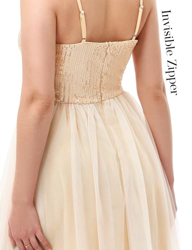 Image of Dressystar 2026 Women's Tiered Sparkly Sequin Glitter Formal Prom Dress Mini Spaghetti Strap Tulle Cocktail Party Dresses