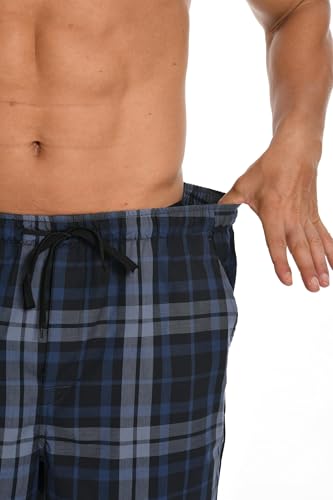 Men's Summer Cotton Woven Pajama Shorts 3-Pack Lightweight Sleepwear Lounge Pockets Elastic Waistband for Home4