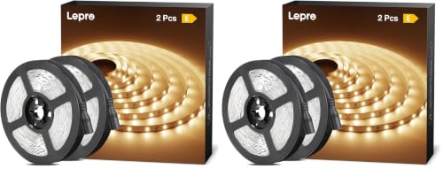 Image of Lepro 12V LED Strip Light, Flexible, SMD 2835, 300 LEDs, 32.8ft Tape Light for Home, Kitchen, Party, Christmas and More, Non-Waterproof, Warm White, Pack of 4(Not Include Power Adapter)