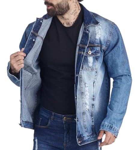 Jaqueta Jeans Masculina Azul Denim Estilosa Lycra Premium