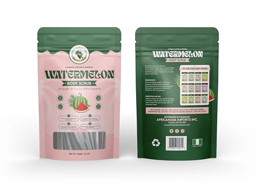 Afro Authentic Watermelon Sugar Scrub – Hydrating & Refreshing Exfoliant | Fruity Fun for Glowing Skin | 450g / 16oz Resealable Bag