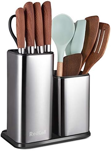 RedCall Universal Knife Block Without Knives,Modern Knife Utensil Holder for Countertop,Stainless Steel Knife Holder for Kitchen Counter,Edge-Protect Knife Storage Organizer (Stainless Steel (Silver))