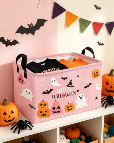 Image of Essme Rectangular Halloween Basket,Kids Storage Bins Organizer with Handles for Room Decor, Gift Basket,Shelf Basket.(Cute Halloween)
