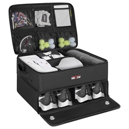 ANILD Golf Trunk Organizer, 2 Layer Golf Storage Case with Separate Ventilated Compartment for 2 Pair Shoes, for Balls, Tees, Clothes, Gloves, Accessories, Golfer Gifts