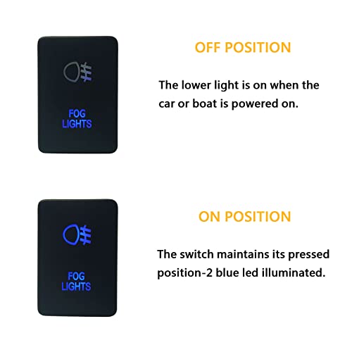 Image of Blue Led Fog Lights Push Button Switch for Toyota Sequoia Highlander Landcruiser Tacoma 4Runner Highlander 3Amp 12V Illuminated ON-Off SPST Button Switch with Wiring Connector