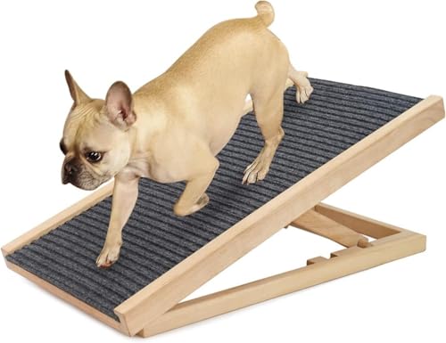 GEBYUI ペット用階段 犬用ステップ ペットスロープ 調節可能な木製ペット用階段 ポータブル 折りたたみ式 犬用安全スロープ、小型中型大型犬用木製ペット用ライト/はしご