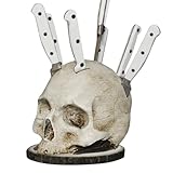 Porta coltelli con teschio - Blocco coltelli con teschio horror, organizer per porta coltelli con testa a forma di scheletro, portaoggetti spaventoso, decorazione di Halloween