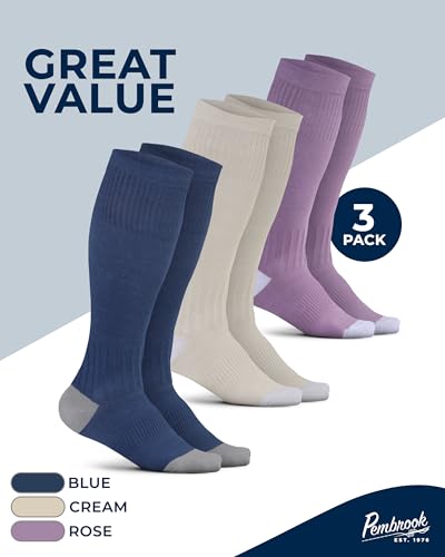 Image of Pembrook Light Compression Socks for Women - 3 Pairs | 8-15 mmHg Cotton Compression Socks for Pregnancy, Knee High Comfort